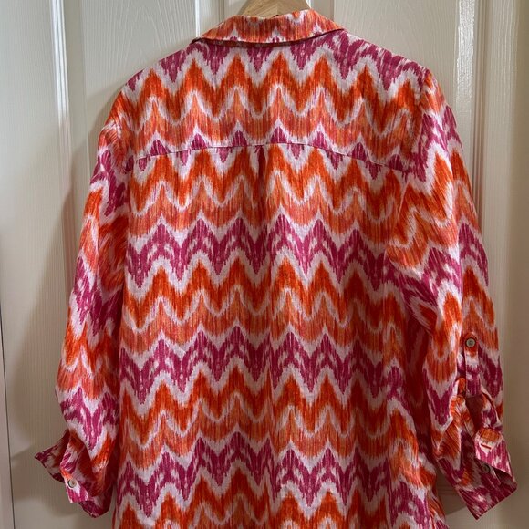 CHICO'S Womens Multicolor Linen Tunic Long Sleeve No Iron Shirt Dress SZ3/US XL - Picture 2 of 7